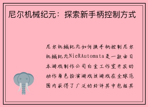 尼尔机械纪元：探索新手柄控制方式